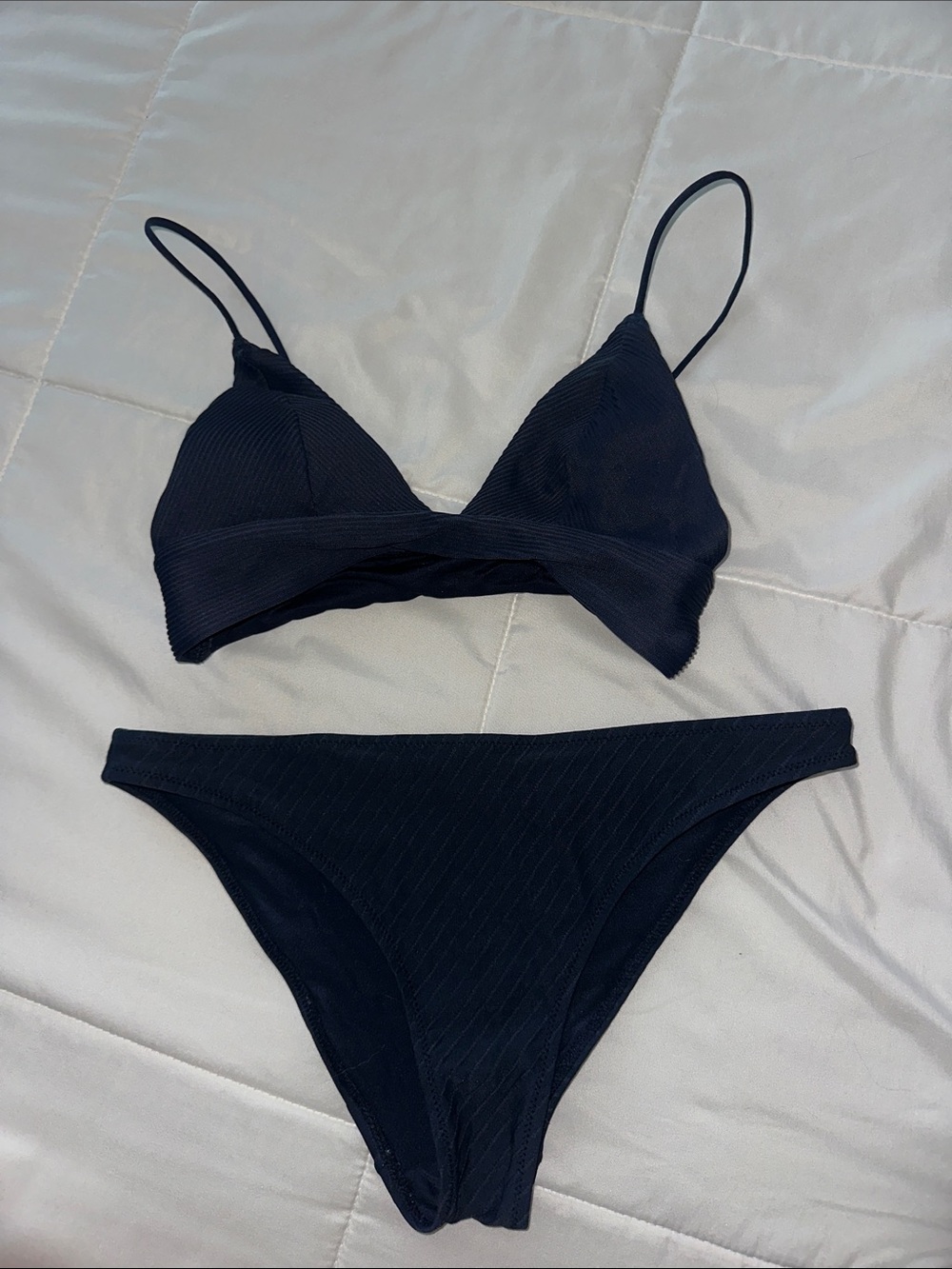 Navy Women's Two-Piece Ribbed Bikini Set